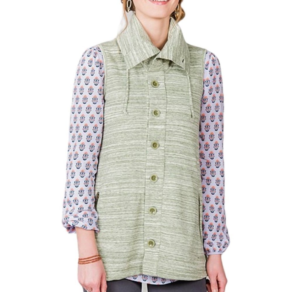 Matilda Jane Out The Door Pocket Button Up Vest Women's XS Green Ivory